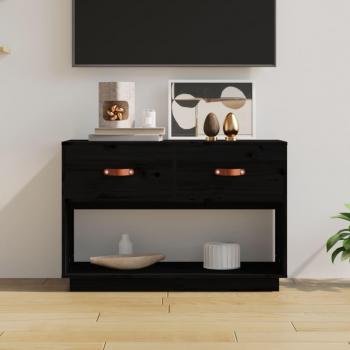 Mueble para TV negro de madera maciza de pino 90x40x60 cm