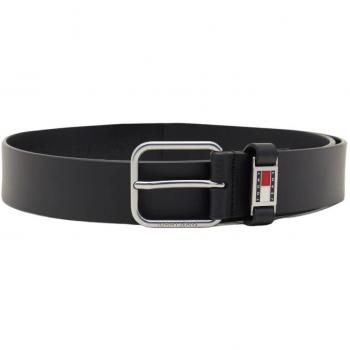 Cinturón Tommy Jeans Scanton de Piel con Logo AM0AM12045, color negro, material de piel, diseño moderno y elegante, logo distintivo de Tommy Jeans