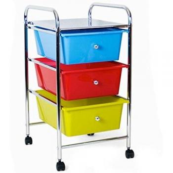 Bakaji carro esteticista de acero cromado cajonera 3 cajones extraíbles colores con 4 ruedas + Estante Superior carro carro con cajones uso Oficina Casa Muebles Baño Silver 33 x 39