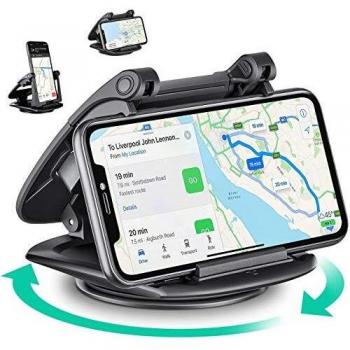 Eono by Amazon -Soporte Móvil para Coche, Rotación de 360º, Potente Ventosa y Compatible con Sistemas de Navegación por Satélite, Dispositivos GPS, iPhone, Samsung, Android, etc, Negro