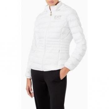 EA7 Women's White Packable Hooded Puffer Jacket