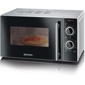 SEVERIN Microondas con grill 2 en 1 de 700 W, horno microondas con 9 niveles de potencia, microondas potente con rejilla y plato giratorio, plateado/negro, MW 7875