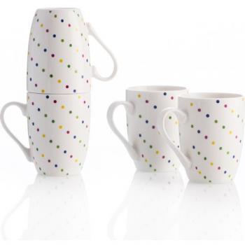 Set de 4 tazas 11cm 360ml New Bone China con Diseño de Puntos de Colores - Casa Benetton