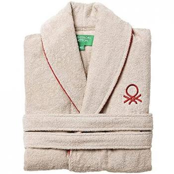 United colors of benetton albornoz de algodon para mujer y hombre con cierre de cordon color beige y rojo talla lxl