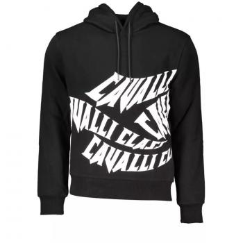 Cavalli Class Black Cotton Hoodie Sweater - XXL