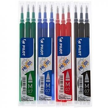 Lote de 4 estuches con 3 recargas de bolígrafos Pilot FriXion punta 0,7mm en colores surtidos
