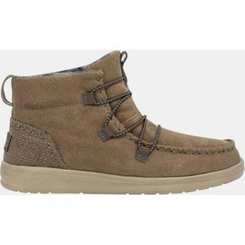 HeyDude Eloise Suede Marrón - Botines de mujer con cordones y suela de goma en color marrón claro