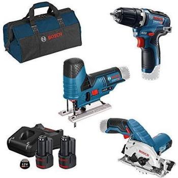 Bosch Professional 12V atornillador bat. GSR 12V-35 + sierra circular GKS 12V-26 + sierra de calar GST 12V-70