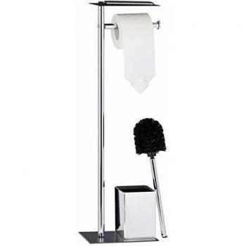Escobillero Portarrollos de Baño, Hierro Cromado, Negro-Plata, 66 x 20 x 13 cm - Relaxdays