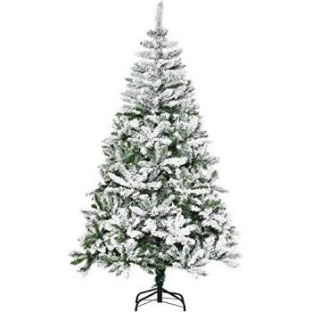 Árbol de Navidad Artificial HOMCOM 180 cm con Nieve Ignífugo, 750 Ramas Hojas de PVC, Apertura Automática, Base Plegable y Soporte Metálico, Decoración Navideña para Inter