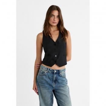 Stradivarius Black Short Buttoned Waistcoat XL