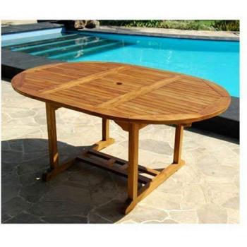Mesa de jardín extensible ovalada de teca maciza aceitada para 6/8 personas