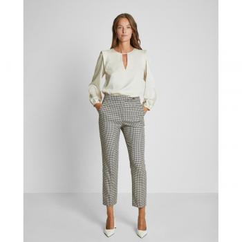 Pantalón crop de paño de cuadros con cierre lateral en cinturilla y bolsillos laterales