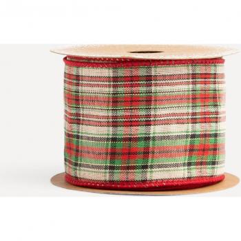 Cinta decorativa de cuadros rojo y verde con motivos navideños