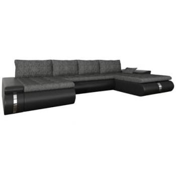 Sofá cama esquinero panorámico y reversible de tela y cuero sintético negro y antracita AZELMA II