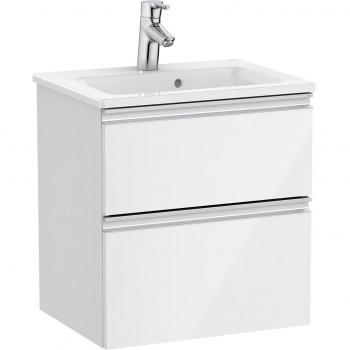 Mueble de baño compacto Roca The Gap con 2 cajones y lavabo, color blanco brillo, medidas 505 x 380 x 537 mm