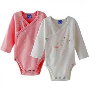 Amomí Body para Bebé, Pack de 2 unidades, Manga Larga, 100% Algodón, Suave Bodies Con Botones de Presión, Color Blanco Crudo Estampado