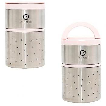 Termo Sólido Olmitos Triangles Rosa 820ml con asas y aro de silicona, fabricado en acero inoxidable