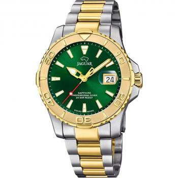 Reloj Jaguar Couple Diver J970/1 para Hombre, Analógico, Movimiento de Cuarzo, Esfera Verde, Bicolor Acero Inoxidable