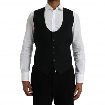 Dolce & Gabbana Black Wool Waistcoat Dress Formal Vest - IT50 | L