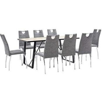 vidaXL Juego de Comedor 9 Piezas de Cuero Sintético Mobiliario Decoración Interior Casa Hogar Robusto Duradero Resistente Funcional Práctico Útil Gris