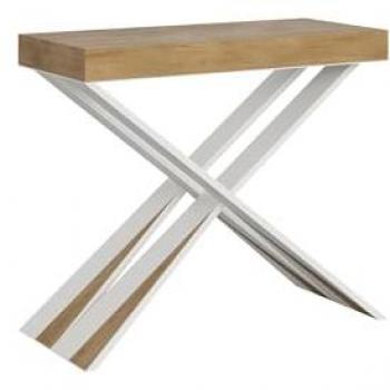 Consola extensible 90x40/196 cm efecto roble natural con estructura blanca