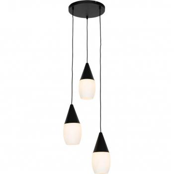 Lámpara colgante moderna negra con cristal opalino 3 luces - Drop, diseño contemporáneo, estructura metálica negra, tres fuentes de luz, pantallas de cristal opalino que difunden la luz suavemente, ideal para