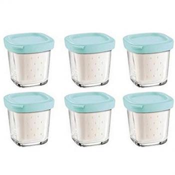 Seb XF100001 - Conjunto de 6 ollas cubierta azul yogur vidrio con escurridor