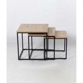 Conjunto de 3 mesitas auxiliares en metal y madera MDF - Set de mesas decorativas