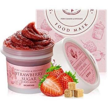 SKINFOOD Mask Strawberry Sugar 120g - Facial Pore Cleanser, Hydrating & Nourishing Body Skin - Wash Off Face Masks w/BHA Pore & Sebum Clearing Exfoliator - Shower-Proof Texture