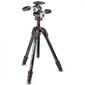 Manfrotto 190Go! - Kit de trípode de Fibra de Carbono de 4 Secciones con rótula 3-Way, Color Negro