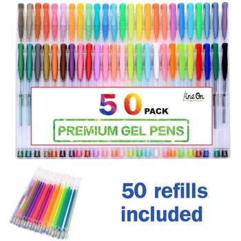 Lineon 100 Colores Gel Bolígrafos 50 colores gel plumas con 50 recambios juegos de gel pluma para Libros de Colorear para Adultos Marcadores de Arte
