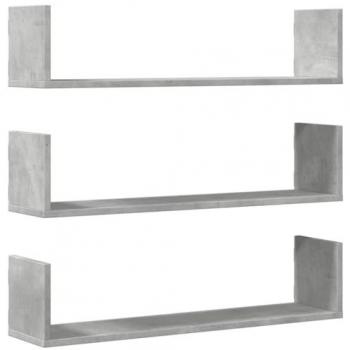 Estantes de pared 3 piezas Hormigón gris 80x18x18 cm en Aglomerado, Estante Flotante, Estante Flotante de Pared, Estante de exhibición de Pared