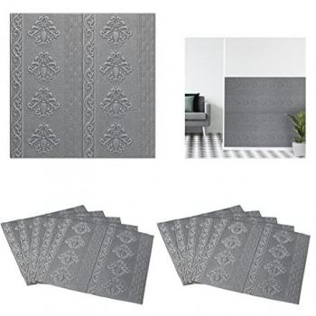Paneles Pared Autoadhesivos 3D Barrocos Set de 10, Cortar a Medida, 70x70 cm, Color Gris - Relaxdays