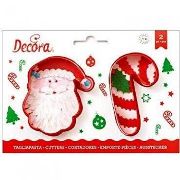 0255068 DECORA KIT 2 CORTADORES DE PLÁSTICO PAPÁ NOEL Y BASTÓN DE CARAMELO