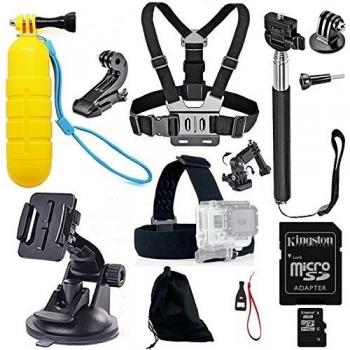 MADRIDGADGETSTORE® KIT PACK ACCESORIOS PARA GOPRO HD HERO4 HERO3+ HERO2 HERO 4 3+ 3 2 SJCAM SJ4000 SJ5000 SJ6000 ACTIONPRO X7 MONOPOD ARNES CABEZA PECHO EMPUÑADURA DE MANO FLOTADOR 3M VENTOSA SUCTION CUP
