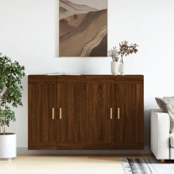 Armarios de pared 2 uds madera de ingeniería marrón roble con manija de puerta en madera, mueble de almacenaje para salón, buffet auxiliar y armario de almacenamiento