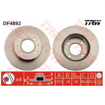 Disco de freno TRW DF4892 frente, ventilado, 1 pieza