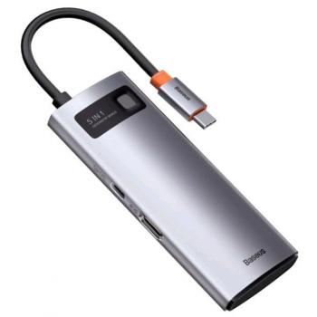 Baseus Metal Gleam 5In1 Multifunctional USB Type C Hub - USB Type C Power Delivery 100 W / HDMI 4K 30 Hz / 3X USB 3.2 Gen 1 Gray (CAHUB