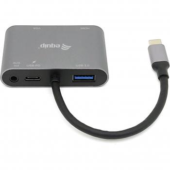 Equip 133483 Adaptador USB-C 5 en 1 con HDMI 4K, VGA, USB 3.0 Tipo A, USB-C Carga PD 100W y RJ45 Ethernet
