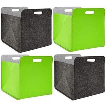 4 Cajas de Almacenaje de Fieltro 33x33x38cm para Estantería Kallax en Gris y Verde