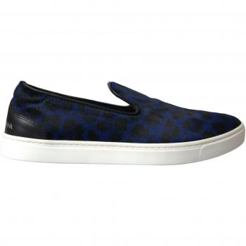 Dolce & Gabbana Blue Calfskin Hair Leopard Sneakers Shoes - EU40.5/US7.5