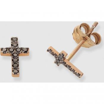 Pendientes de oro rosa y diamantes negros con Cruz