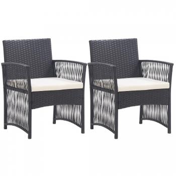 Black Poly Rattan Garden Patio Armchairs with Cushions - Set of 2