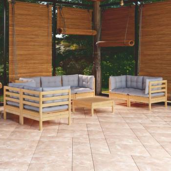 8-Piece Garden Lounge Set with Grey Cushions Solid Pinewood