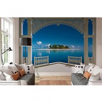 Fototapeta Isla en el Mar 366 x 254 cm - Mural No Tejido Moderno Multicolor para Sala de Estar