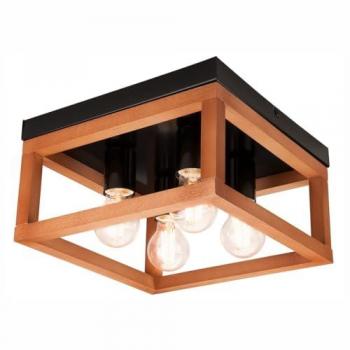 Lámpara de Techo Villy EPIKASA, Metal y Madera, Color Marrón y Negro, Dimensiones 16,5x30x30 cm
