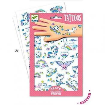 Tatuajes Unicornios DJECO - Ratiños e agarimos, incluye tatuajes temporales de unicornios en color rosa