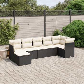 7-Piece Black Poly Rattan Garden Sofa Set with Cushions