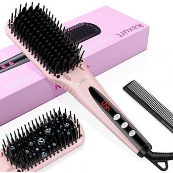 Cepillo Alisador Pelo, Cepillo Alisador Profesional, Peine Alisador de Cabello Cerámica, Calefacción Rápido Peine Alisador, Temperatura Regulable, Pantalla Digital LCD, Anti Escaldaduras Plancha Pelo